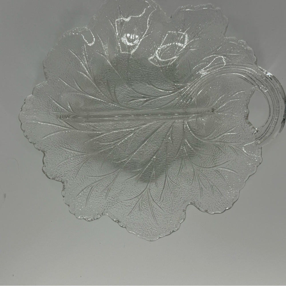 Vintage Indiana Glass, Pebble Leaf-Shaped Clear Glass Relish Dish - Picture 3 of 6